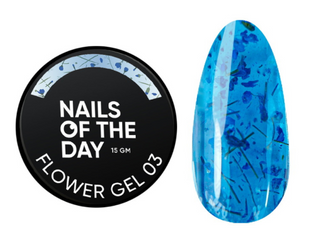 Nails Of The Day Build gel Flower 03, блакитний будівельний гель з сухими квіточками, 15 мл 00-6301 фото